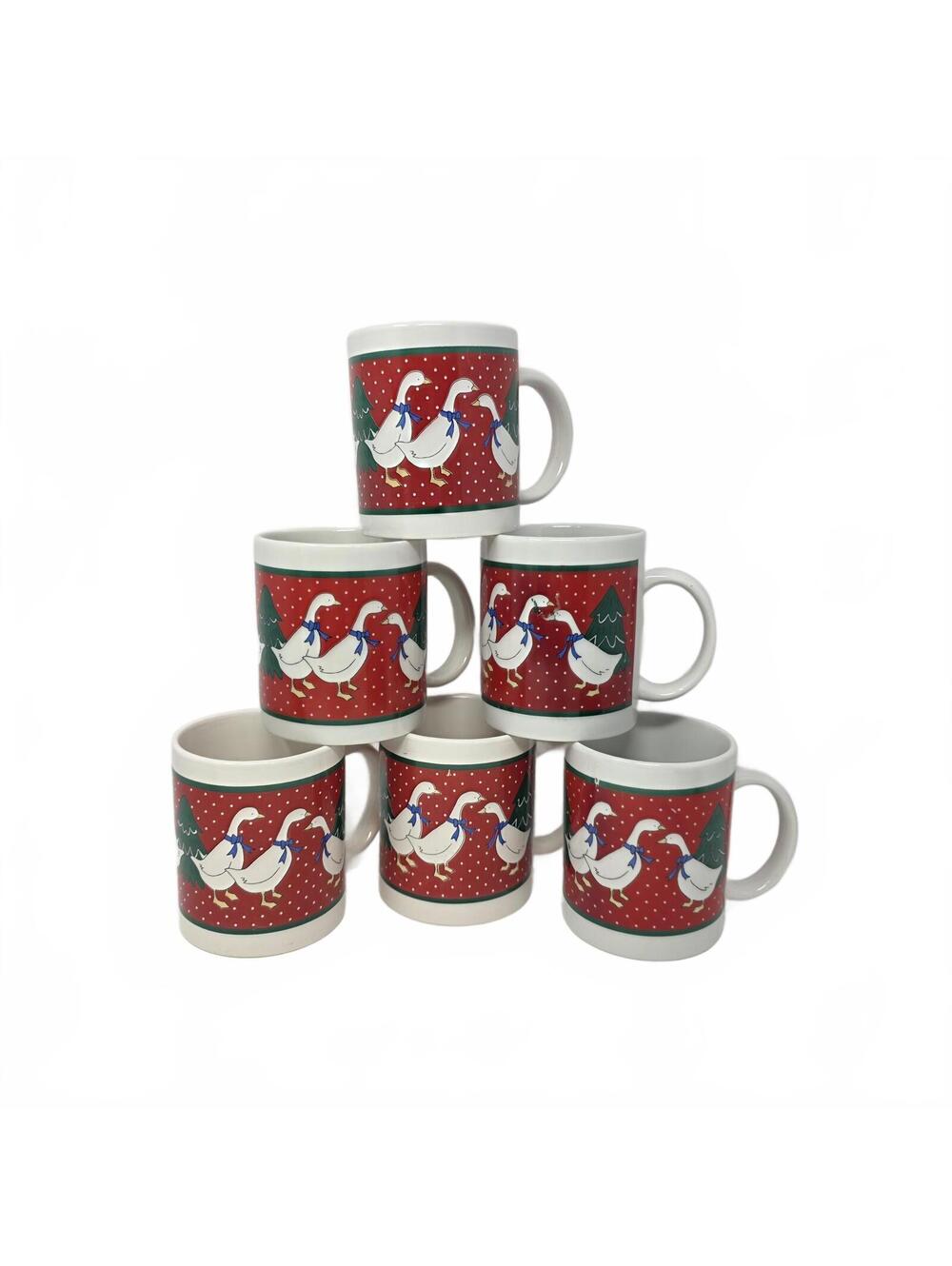 Vintage 1980s Christmas Goose Coffee Mug Set of 6 Holiday Cottagecore Farmhouse